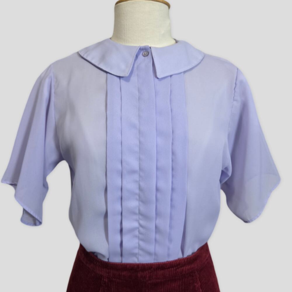 Vintage Blouse Career Guild CG Womens Medium Lavender Purple Short Sleeves
